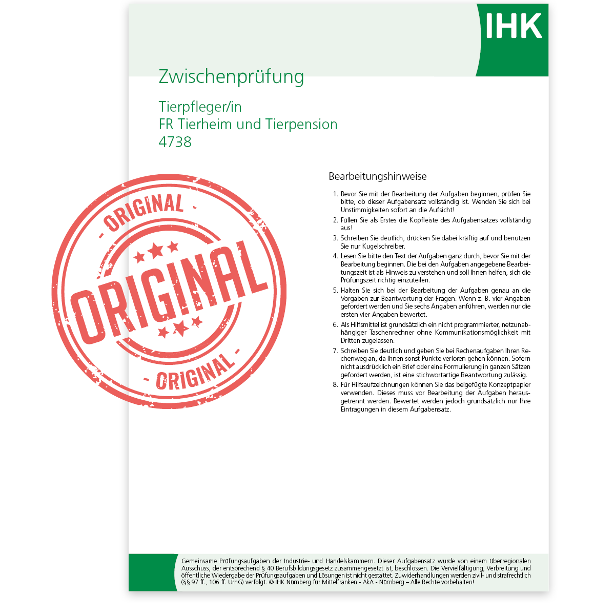 IHK-Zwischenprüfung - FR Tierheim und Tierpension, Frühjahr 2025