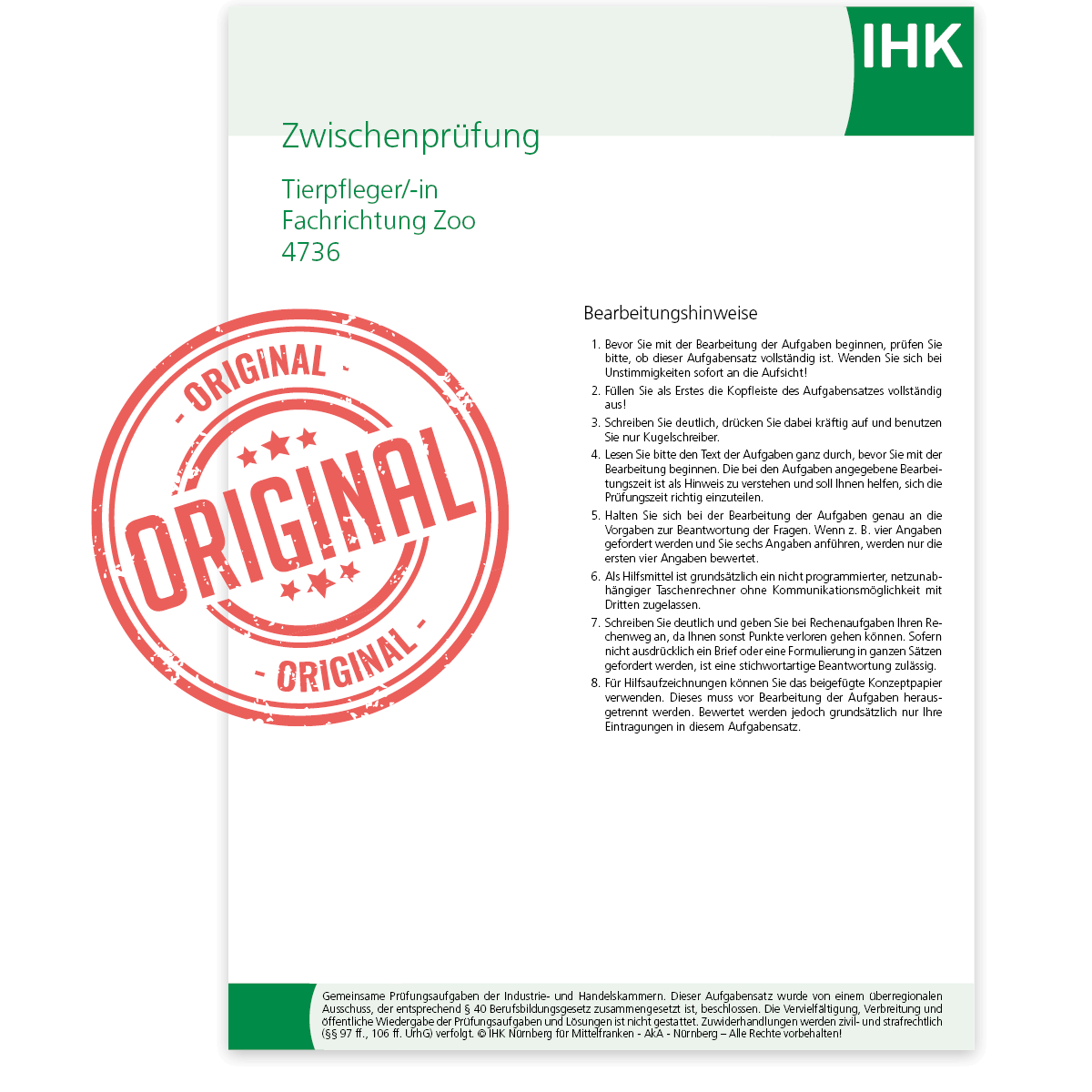 IHK-Zwischenprüfung - FR Zoopfleger, Frühjahr 2025